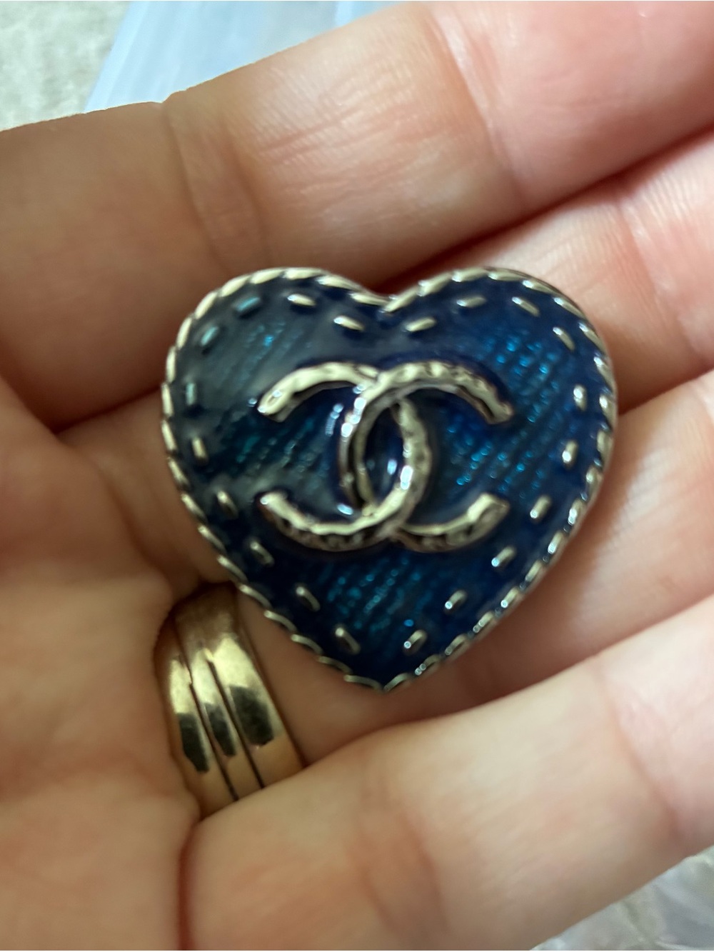 Blue Heart Brooch - Silver Tone